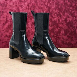 Allsaints Women Lottie Patent Leather Dress Chelsea Mid Calf Boots sz 9US EUR39